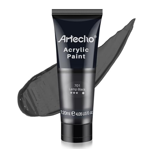 Artecho Black Acrylic Paint, Lamp Black Paint (120ml / 4.05oz) Tubes, Art Craft Paints for Canvas, Rock, Stone, Wood, Fabric, Art Supplies - color: Lamp Black, style: Regular
