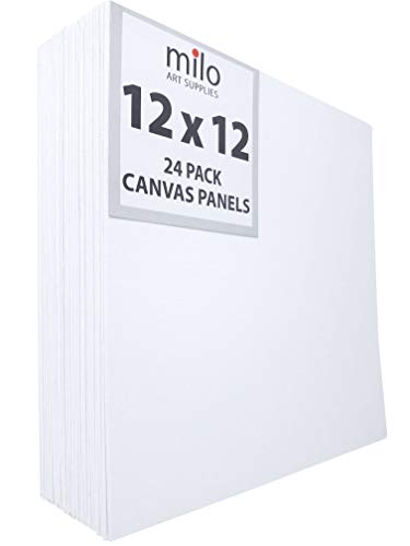 milo Canvas Panel Boards for Painting | 12x12 inches | 24 Pack of Flat Canvas Panels, Primed & Ready to Paint Art Supplies for Acrylic, Oil, Mixed Wet Media, & Pouring, Bulk Painting Party Pack - size: 12"x12" Pack of 24