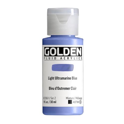 GOLDEN Fluid Acrylics, Light Ultramarine Blue, 1 fl. oz. Bottle, Professional Acrylic Paint, Opaque