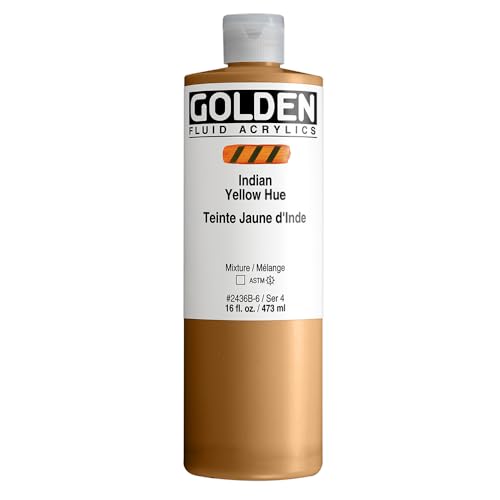 Fluid Acrylics by GOLDEN, India Yellow Hue, 16 fl. oz. Bottle, Professional Acrylic Paint, Transparent