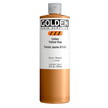 Fluid Acrylics by GOLDEN, India Yellow Hue, 16 fl. oz. Bottle, Professional Acrylic Paint, Transparent
