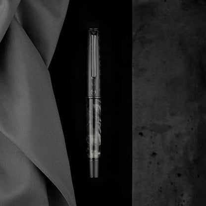 Hongdian N7 Gray Resin Piston Fountain Pen Rabbit Cap, Iridium Medium Nib Classic Pen Smooth Writing Pen with Metal Box - color: Gray-N7, style: Medium Point