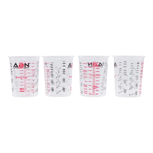 ABN Automotive Paint Mixing Cups - 50 Pack 20oz Plastic Measuring Mixing Cups for Epoxy Resin, Activators, and Thinners - Bonus Mixing Sticks