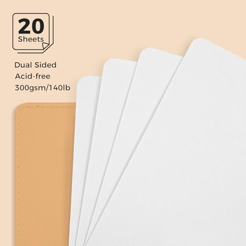 Watercolor Sketchbook,8.2 x 5.5 inch,20 Sheets Cold Press 100% Cotton 300 GSM 140lb,A5 Watercolor Paper for Art Painting, Drawing, Mixed Media - color: brown