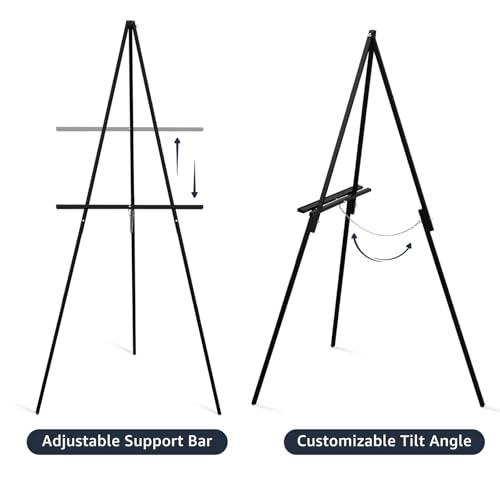 NianFeng Wooden Easel Stand for Sign, Easel Display Stand Floor for Wedding Sign with Adjustable Tray, 63-Inch, Tripod A-Frame Poster Light Duty, Welcome, Art Show & Baby Shower (Black) - color: Black