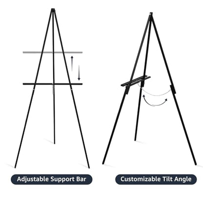 NianFeng Wooden Easel Stand for Sign, Easel Display Stand Floor for Wedding Sign with Adjustable Tray, 63-Inch, Tripod A-Frame Poster Light Duty, Welcome, Art Show & Baby Shower (Black) - color: Black