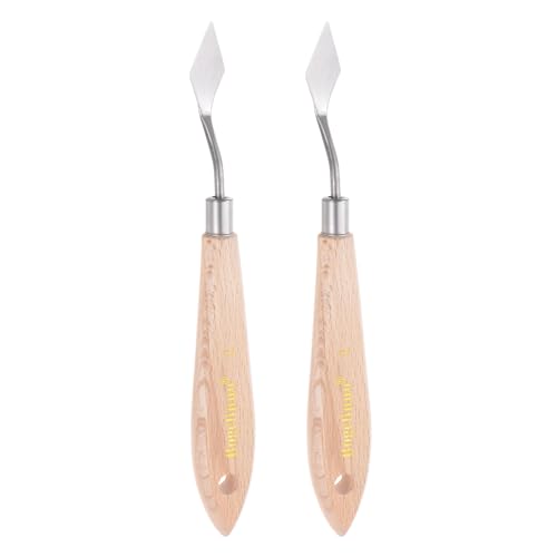 HARFINGTON 2pcs No.1 Painting Palette Knives Stainless Steel Pointy Spatula Pallet Knife with Beech Wood Handle for Oil Acrylic Paint Canvas Mixing Spreading