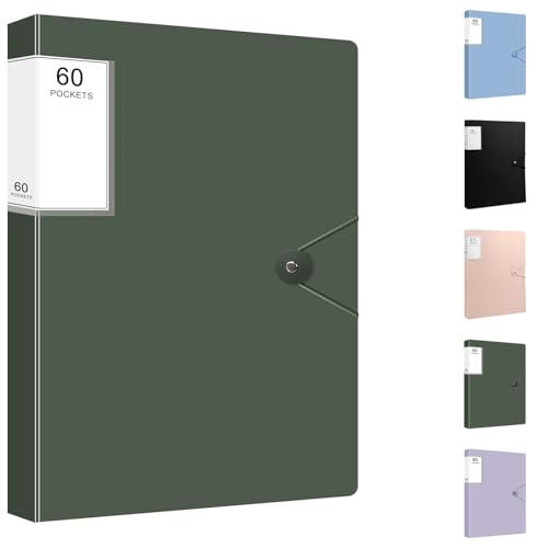 Art Portfolio Binder, Display Book with Plastic Sleeves, 60 Pocket Binder with Plastic Sleeves, Displays 120 Pages of Documents for Artwork, Document Organize - color: Green