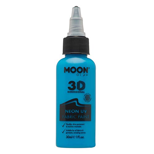 Moon Glow - Neon UV 3D Fabric Paint - 1.01fl oz - Intense Blue - Textile paint for clothes, t-shirts, bags, shoes & canvas - color: Intense Blue