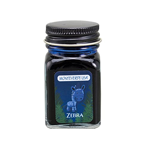 Monteverde Jungle Fountain Pen Ink, 30ml, Zebra (Blue) | Animal-inspired fountain pen ink with bold color, smooth flow, and creative writing personality. - color: Zebra (Blue)