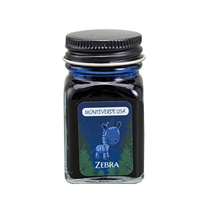 Monteverde Jungle Fountain Pen Ink, 30ml, Zebra (Blue) | Animal-inspired fountain pen ink with bold color, smooth flow, and creative writing personality. - color: Zebra (Blue)