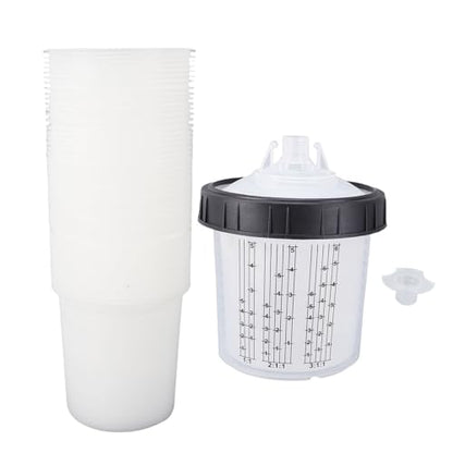 Vikye Disposable Paint Spray Cup Liners and Lid System, 50 Pack 20.3 Oz 600ml Replacement Accessories with 190um Filter Hard Cup Adapters, for HVLP LVLP