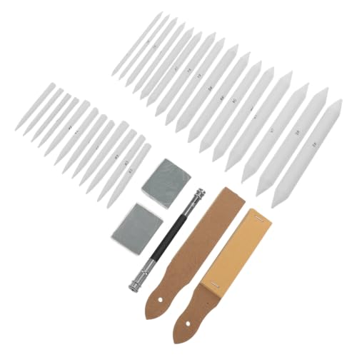 Toyvian Art Drawing Kit Pencil Extension Tool, and Kneaded Eraser 33pcs with Tortillions Blending Sticks and Blending Stumps Set Featuring Sandpaper Pencil Sharpener for Studio Work