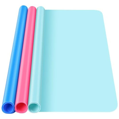 3 Pack Silicone Craft Mat, IKOCO 15.7"x 11.8" Playdough Mat Nonslip and Nonstick Silicone Sheets for Crafts, Paint, Resin Casting Molds, Blue & Rose Red & Cyan - color: Blue&Rose Red&Cyan, size: 15.7''*11.8''