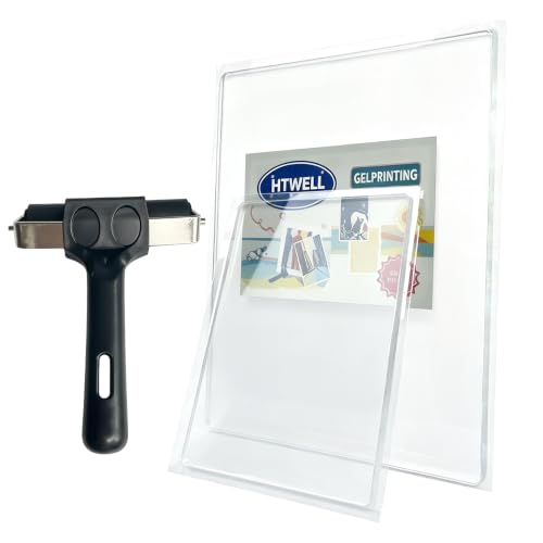 HTWELL 5"x7" & 8"x10" Gel Printing Plate kit with Brayer Roller | Upgraded Non-Aging Bubble-Free, Non-Stick for Easy Peeling, for Card Making, Scrapbooking, Crafts & Home Decor, Easy Clean - size: 8” × 10”+5” × 7”