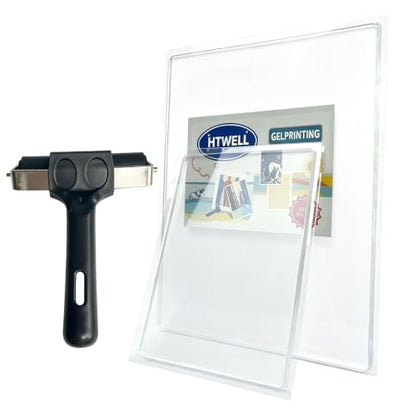 HTWELL 5"x7" & 8"x10" Gel Printing Plate kit with Brayer Roller | Upgraded Non-Aging Bubble-Free, Non-Stick for Easy Peeling, for Card Making, Scrapbooking, Crafts & Home Decor, Easy Clean - size: 8” × 10”+5” × 7”
