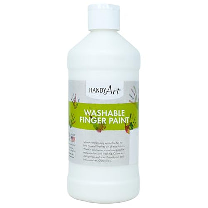 Handy Art Washable Finger Paint, White, 16 oz Bottle, Easy Clean Up, Sensory Paints for Fingers & Hand Prints, Ages 3 & Up, Safe for Kids & Toddlers, AP Certified Non-Toxic, Made in USA - color: White