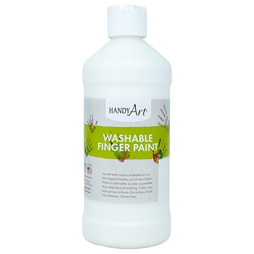 Handy Art Washable Finger Paint, White, 16 oz Bottle, Easy Clean Up, Sensory Paints for Fingers & Hand Prints, Ages 3 & Up, Safe for Kids & Toddlers, AP Certified Non-Toxic, Made in USA - color: White