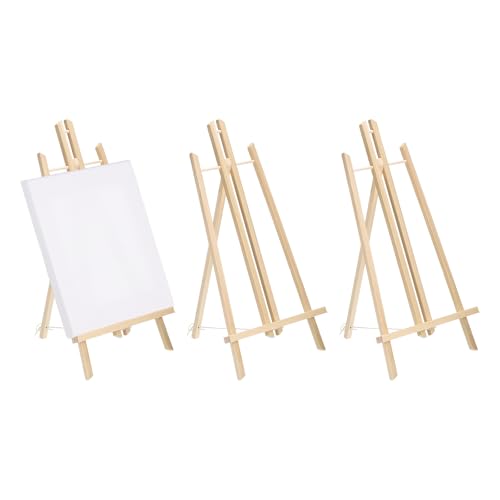 MECCANIXITY Mini Wood Display Easels, 19.3"x10.6"A-Frame Painting Tabletop Easels Holder Stand for Artists Beginners Displaying Small Canvases Art Photos Business Cards(Pack of 3, Wood Color) - size: 19.3"x10.6"