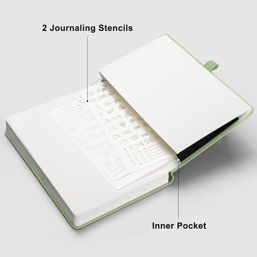 RETTACY Dotted Journal Notebook, 192 Pages, A5 Medium Size (5.7'' x 8.3''), Leather Hardcover, 100 GSM Thick Paper, for Journaling, Planning, Tracking (Light Green) - color: Light Green, style: Dotted
