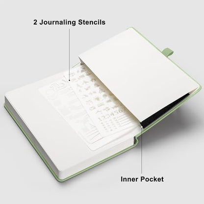 RETTACY Dotted Journal Notebook, 192 Pages, A5 Medium Size (5.7'' x 8.3''), Leather Hardcover, 100 GSM Thick Paper, for Journaling, Planning, Tracking (Light Green) - color: Light Green, style: Dotted