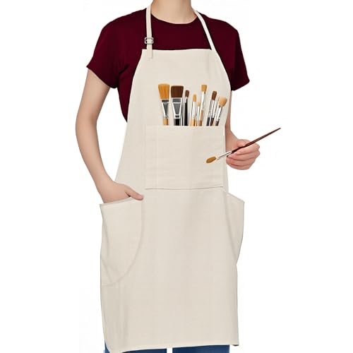conda Adjustable Professional Bib Apron 100% Cotton Canvas with 3 Pockets for Women Men Adults, Waterproof, Natural 31inch (1pcs Pack) - color: White