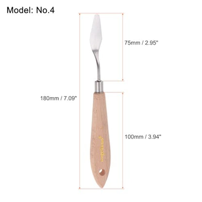 HARFINGTON 2pcs No.4 Painting Palette Knives Stainless Steel Pointy Spatula Pallet Knife with Beech Wood Handle for Oil Acrylic Paint Canvas Mixing Spreading