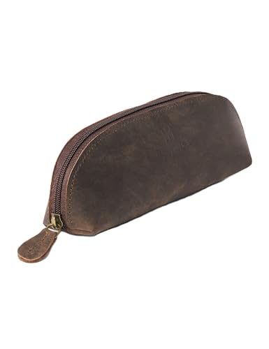 Leather Pencil Case -100% Leather Zippered Pen Pouch - Stationery Bag Pen Holder for Work & Office (Brown 1) - color: Brown 1