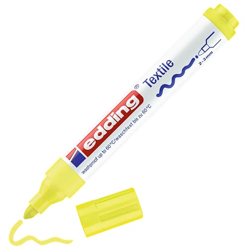 edding 4500 Textile Marker - neon Yellow - 1 Pen - Round Nib 2-3 mm - Permanent Fabric Markers for Drawing on Textiles, wash-Resistant up to 60 °C - Marker pens for Fabric Lettering - color: Neon Yellow, size: 1 Count (Pack of 1)