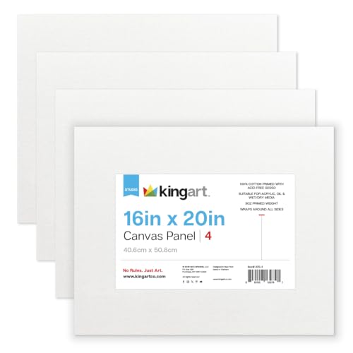 KINGART White Canvas Panel Set – Rectangle, 16x20 Inch, 4-Pack – 100% Cotton, Pre-Primed Gesso Artist Boards for Acrylic, Oil, Sketching, & Mixed Media Painting - color: White, size: 16" x 20"