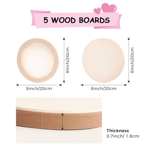 5 Pack 8x8 Inch Round Unfinished Wood Panel Boards for DIY Painting Crafts | Blank Wood Canvas Frames for Oil Paint Pouring & Valentine Halloween Xmas Decor - size: Round 8"×8" 5 Pack