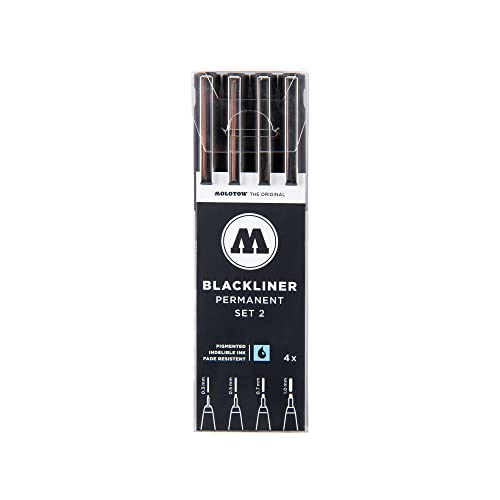 Molotow Blackliner 4-Pen Set 2 - .3mm, .5mm, .7mm, 1mm Tips, 1 Set Each (200.487)