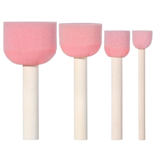 30Pcs 4 Size Round Sponges Brush Set Round Foam Brushes with Wooden Handle Pink Circle Foams Stippling Stenciling Decorating Tools Paint Sponges for Painting Staining DIY Art Crafts Adult - style: Style 4