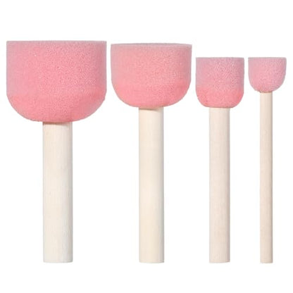 30Pcs 4 Size Round Sponges Brush Set Round Foam Brushes with Wooden Handle Pink Circle Foams Stippling Stenciling Decorating Tools Paint Sponges for Painting Staining DIY Art Crafts Adult - style: Style 4