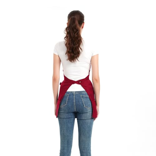 Aprons for Women with 3 Pockets, Cooking Apron with Waterproof Coating, Chef Apron Adjustable Neck Strap - color: Red, 2 Pack