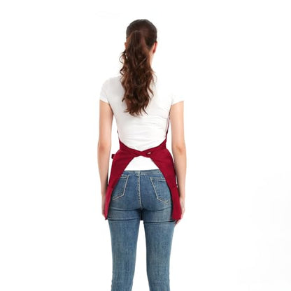 Aprons for Women with 3 Pockets, Cooking Apron with Waterproof Coating, Chef Apron Adjustable Neck Strap - color: Red, 2 Pack
