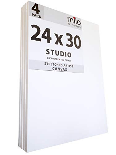 milo Pro Stretched Artist Canvas | 24x30 inch | Pack of 4 | 3/4” inch Thick Studio Profile | Ready to Paint 11 oz Primed Heavy Duty Large Canvas Art Supplies for Painting - size: 24" x 30" Pack of 4
