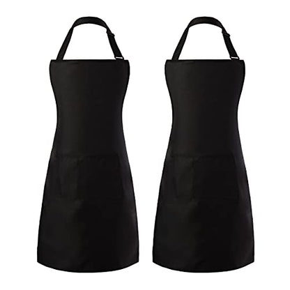 Tosewever 2 Pack Adjustable Bib Apron, Waterdrop Resistant Aprons with 2 Pockets Cooking Kitchen Restaurant Aprons for Women Men Chef, BBQ Drawing Crafting Outdoors (Polyester-Black, 2) - color: Polyester-black