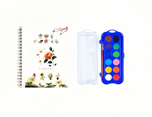 Watercolor Workbook, Water Paint Adult Set, Easy Coloring Book for Adults, Beautiful Paintings for Beginners (Flower-12 Color) - color: colorful