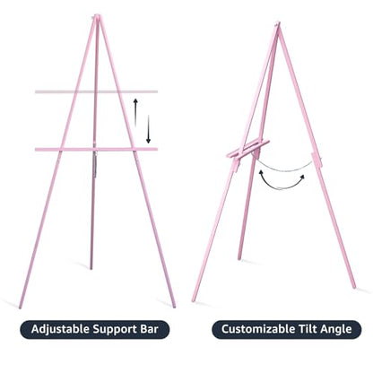 NianFeng Wooden Easel Stand for Sign, Easel Display Stand Floor for Wedding Sign with Adjustable Tray, 63-Inch, Tripod A-Frame Poster Light Duty, Welcome, Art Show & Baby Shower (Pink) - color: Pink