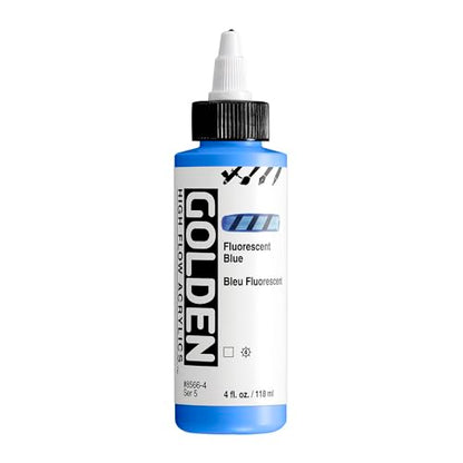 GOLDEN High Flow Acrylics, Fluorescent Blue, 4 fl. oz. Bottle, Professional Acrylic Paint, Transparent