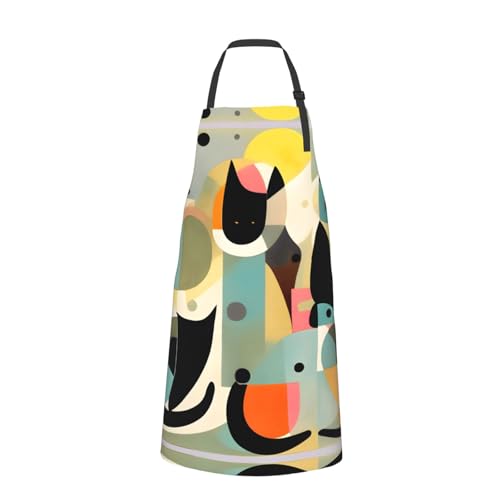 Cartoon heart sun Heavy Duty Waterproof Apron with Pockets for AdultsResistant Grilling, Gardening, Painting - color: Mid-century Modern Art Cat