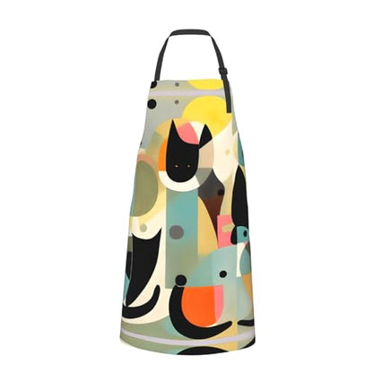 Cartoon heart sun Heavy Duty Waterproof Apron with Pockets for AdultsResistant Grilling, Gardening, Painting - color: Mid-century Modern Art Cat