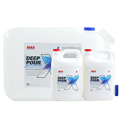 MAS Epoxies Deep Pour X Epoxy Resin Kit, Clear for Casting, Mold Making, Encapsulating, Filling Large Voids, River Tables, Sculptures, Live Edge Wood Tables (6 Gallon) - size: 6 Gal