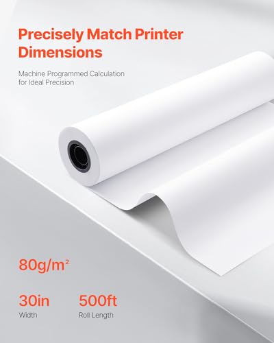 VEVOR Wide Format Paper, 30 in x 500 ft Plotter Roll, 2 Rolls CAD Bond Rolls with 3 in Core, 20 LB Bond Paper Rolls, Ideal for CAD Drawings, Engineering Plans, GIS Maps, and Architectural Designs - size: 30 in x 500 ft, style: 2 Rolls