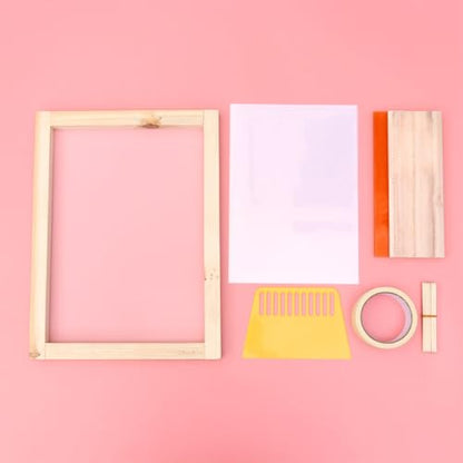 WOFASHPURET 19pcs Screen Printing Kit DIY Printing Tools Inkjet Transparency Film Mask Tape Reusable Wood and Plastic Squeegees Paint Projects Random Color