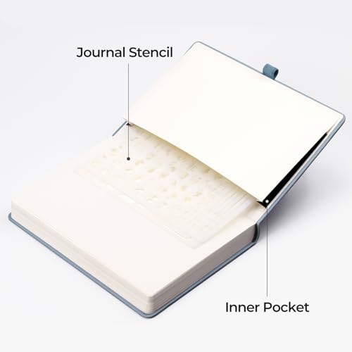 EMSHOI Dotted Journal Notebook, 320 Pages, A5 Small 5.75"x8.38", PU Leather Hardcover, 100 GSM Thick Paper, 5mm Dot Grid Notebook for Journaling, Planning, Drawing, Writing, Gray Blue - color: GrayBlue, size: A5 Dotted