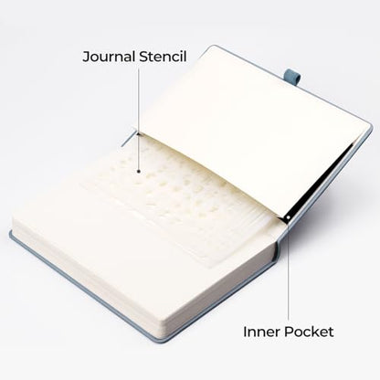 EMSHOI Dotted Journal Notebook, 320 Pages, A5 Small 5.75"x8.38", PU Leather Hardcover, 100 GSM Thick Paper, 5mm Dot Grid Notebook for Journaling, Planning, Drawing, Writing, Gray Blue - color: GrayBlue, size: A5 Dotted