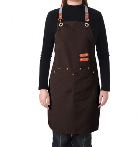 Aoomzoon Durable Kitchen Apron,Multifunctional Chef Aprons for Women & Men with Pockets for Cooking Baking & Daily Use - color: Cappuccino