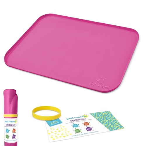 Just Messin’ Silicone Art Mat for Kids, Reusable Non-Slip Heat-Resistant Mat w Raised 0.6" Edges to Contain Mess & Protect Tables/Floors, Arts & Crafts, Resin, Legos, 12"x18", Pink - color: Pink, size: 12" x 18"